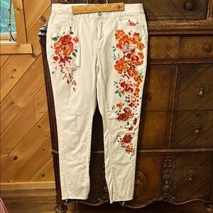 Chaps Distressed White Denim Hand Painted Jeans Size 8
